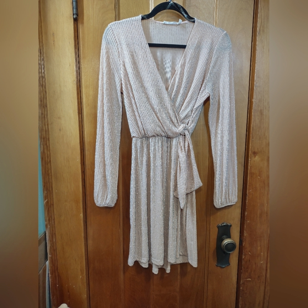 Lush faux-wrap dress in blush and silver size S